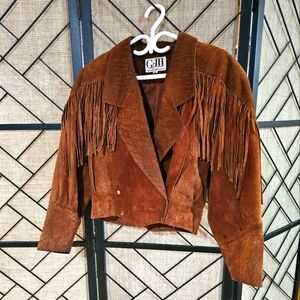 Fall vintage fringe real leather cowboy coat
